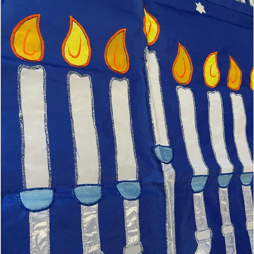 NWOT 28” x 45”  Happy Hanukkah Holiday Large Applique House Flag Menorah - Picture 2 of 2